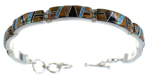 Multicolor Inlay Sterling Silver Link Bracelet MX22176